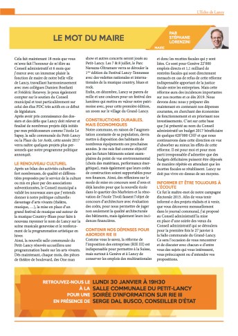 Article Echo de Lancy janvier 2017